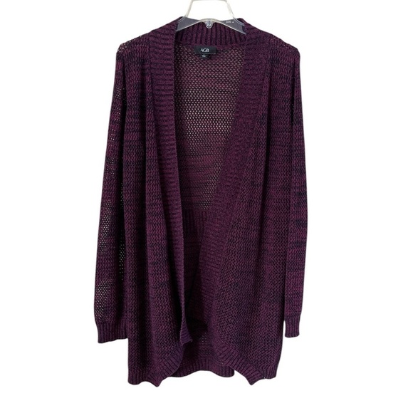 AGB Cardigan Open Weave Long Sleeve Purple and Black Color Size Large Angled Hem - Picture 1 of 12